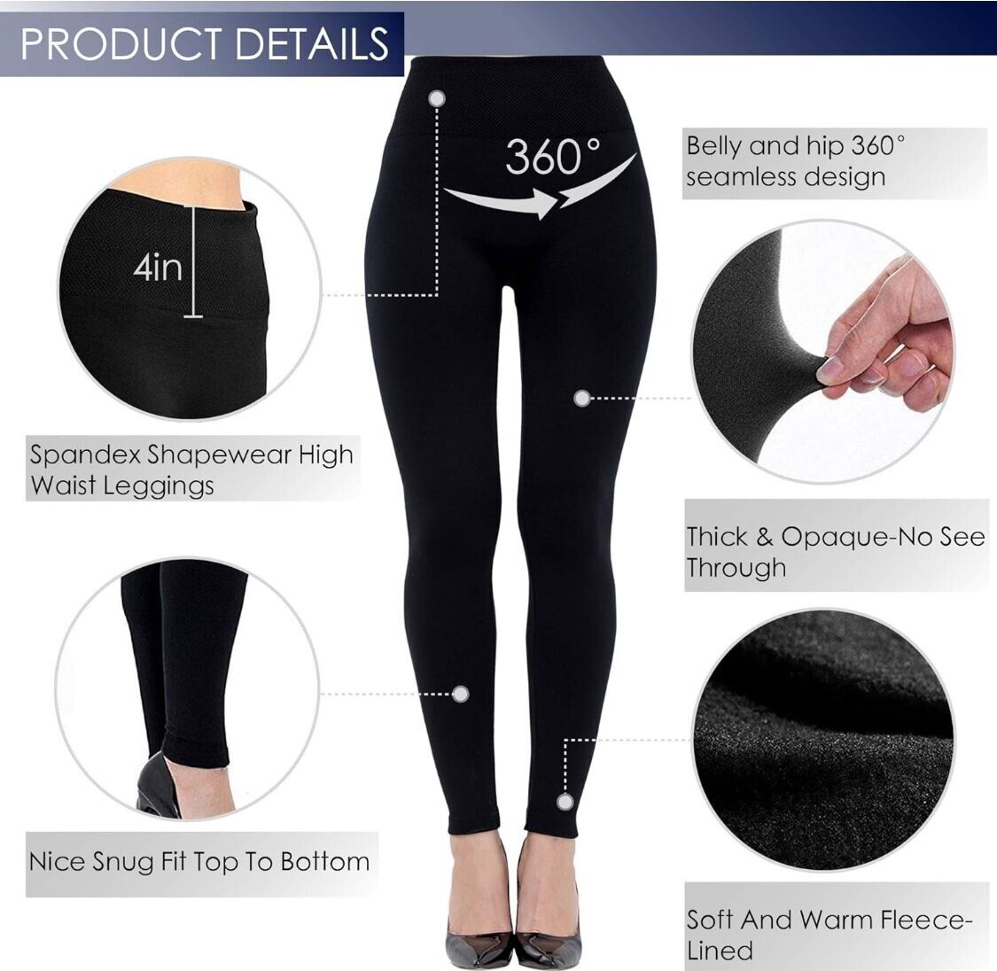 6 PACK Rither Women's Fleece Lined Leggings. High Waist, Ultra Soft One Size