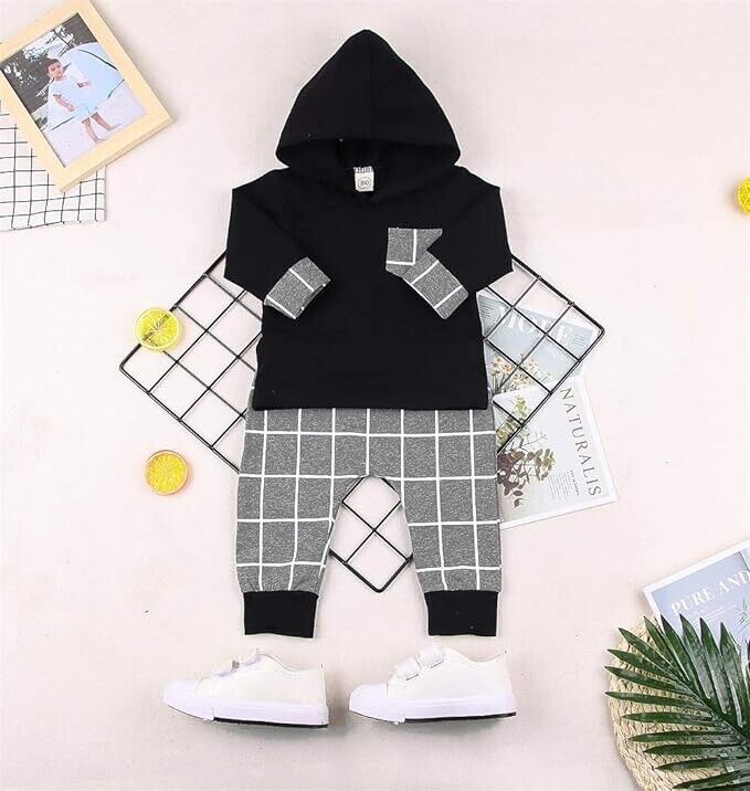 C&M WODRO Toddler Infant Newborn Outfits Plaid Long( Black Plaid , 3-4T )