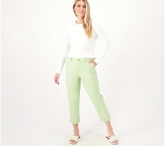 Denim & Co. EasyWear Twill Relaxed Crop Pants (Sage, Size 4) New
