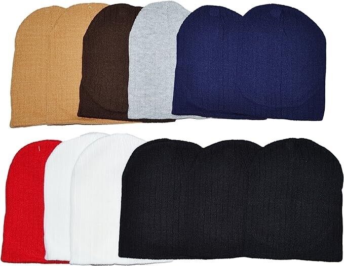 OPT Wholesale 12 PCS Unisex beanies Knit Short Plain Ribbed Beanie Ski Cap Skull