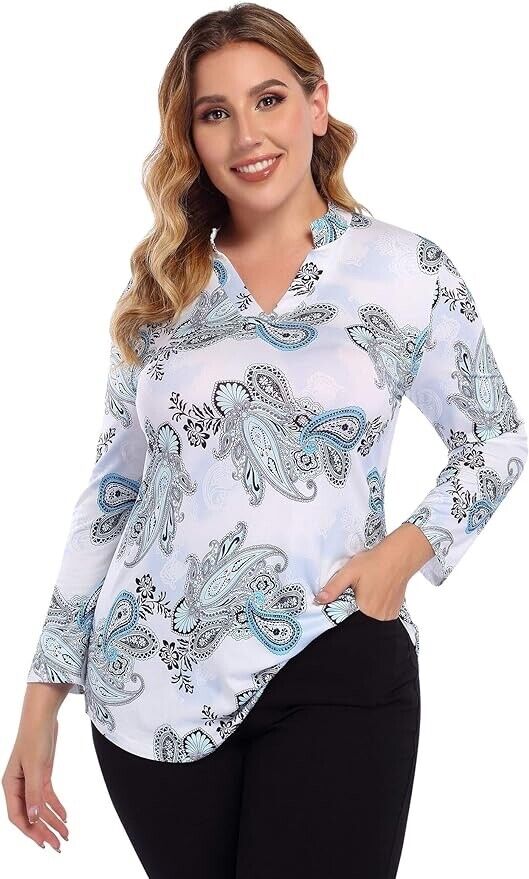 AMZ PLUS Women's Plus Size Shirt V-Neck Casual Tops(Two Size Smaller than US-XL)
