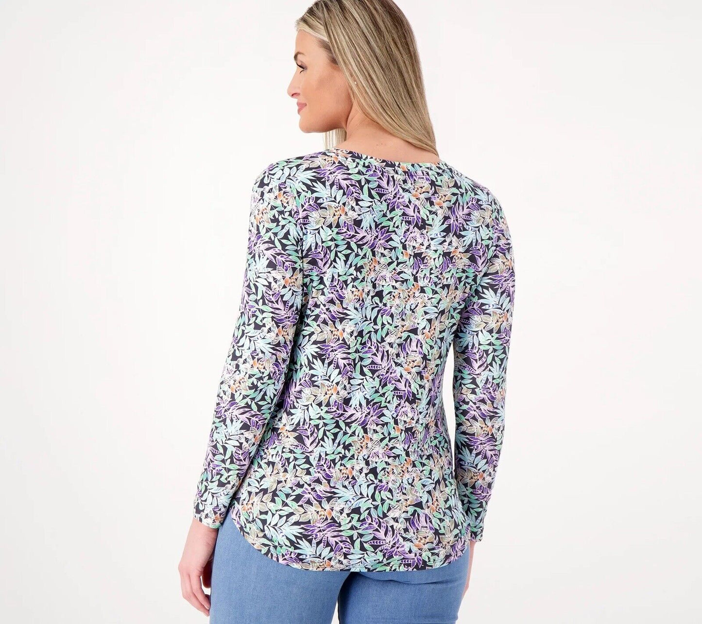 Attitudes by Renee Yummy Jersey Long Sleeve Top (Lush Vines, 1X A518213