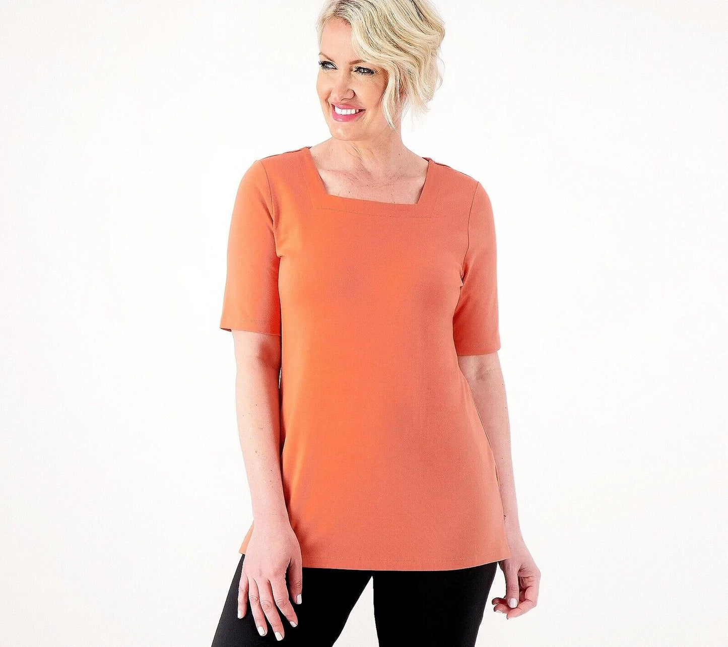 DENIM & CO Essentials Perfect Jersey Square Neck Tunic Apricot Petite XS