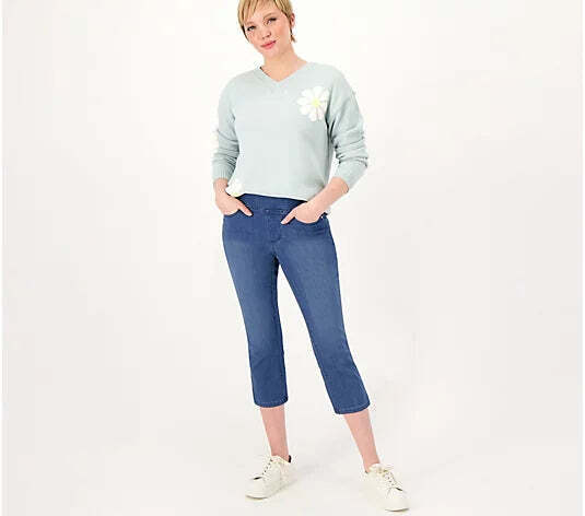 Belle by Kim Gravel Women’s Tall Primabelle Straight Leg Cropped Jean- Rinse W