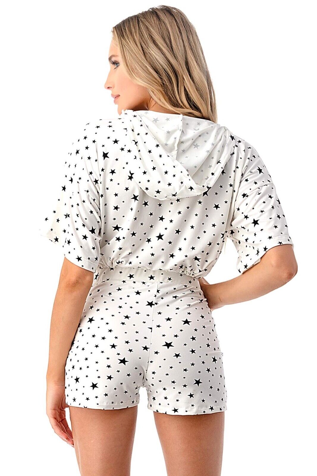 Nightie Women's Hoodie Top , Short and Mask 3pcs Set (White, M)