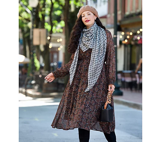Girl With Curves Women's Dress Sz 5X Woven Blouson Sleeve Midi Brown