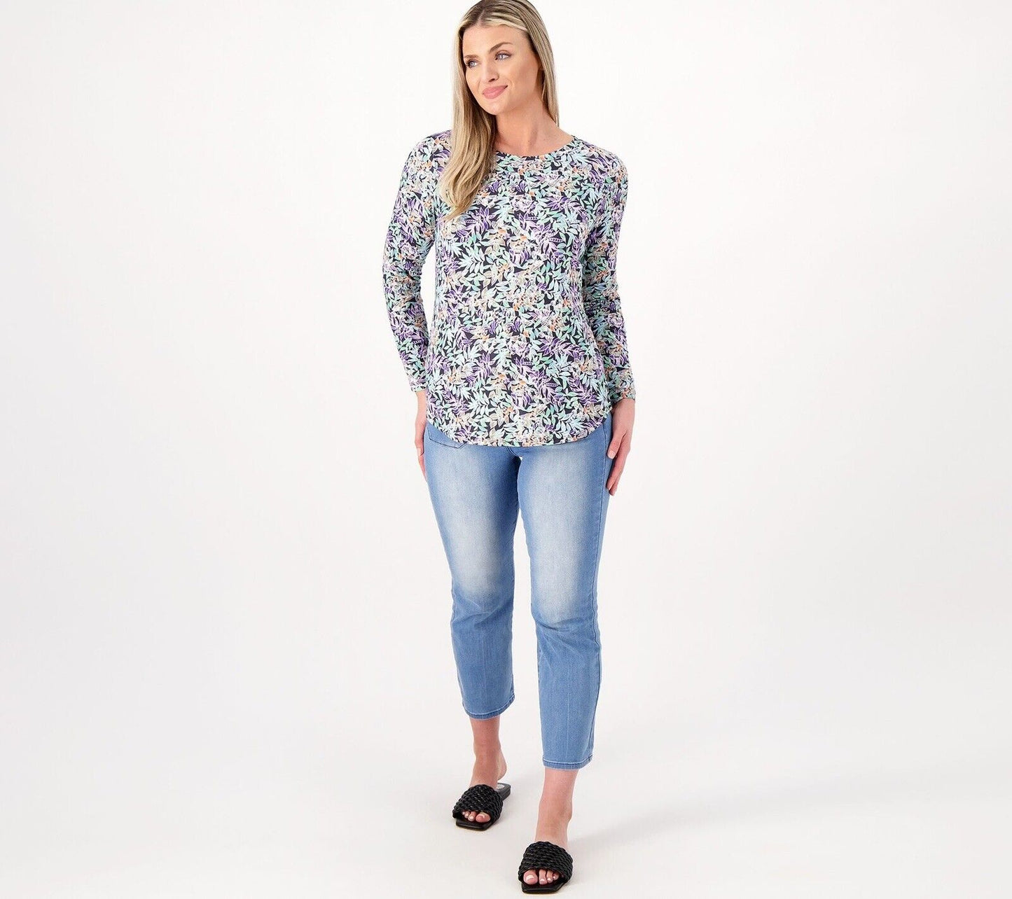 Attitudes by Renee Yummy Jersey Long Sleeve Top (Lush Vines, 1X A518213