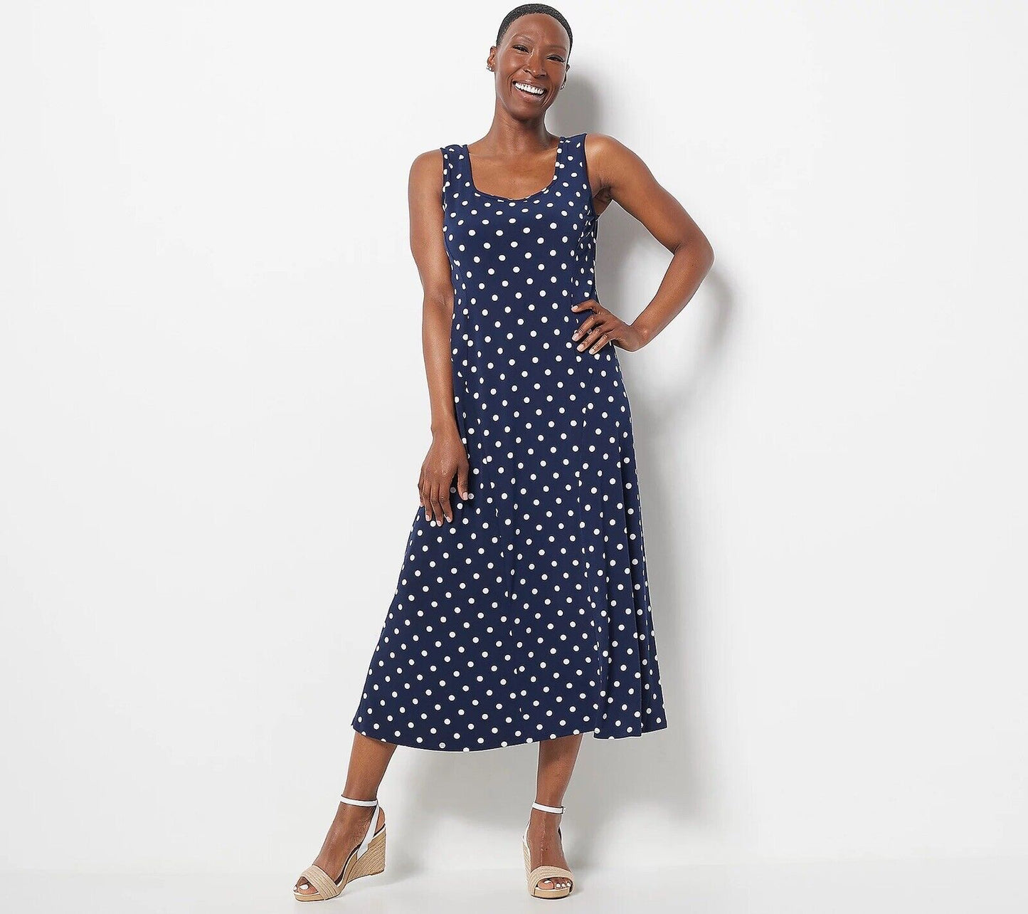 Susan Graver Dress Sz XXS Regular Liquid Knit Sleeveless Midi Navy A480677