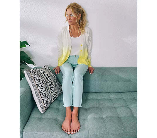 Candace Cameron Women’s Bure Dip-Dyed V-Neck Button-Front Cardigan- Zesty Lemo