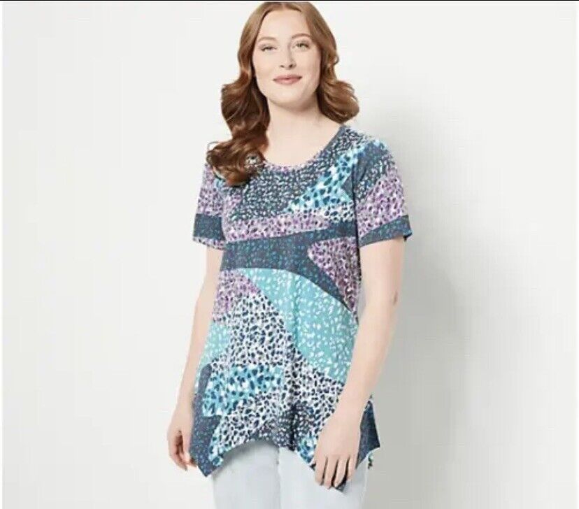 LOGO by Lori Goldstein Cotton Modal Short Sleeve Top (Lakeside Blue, S) A499599