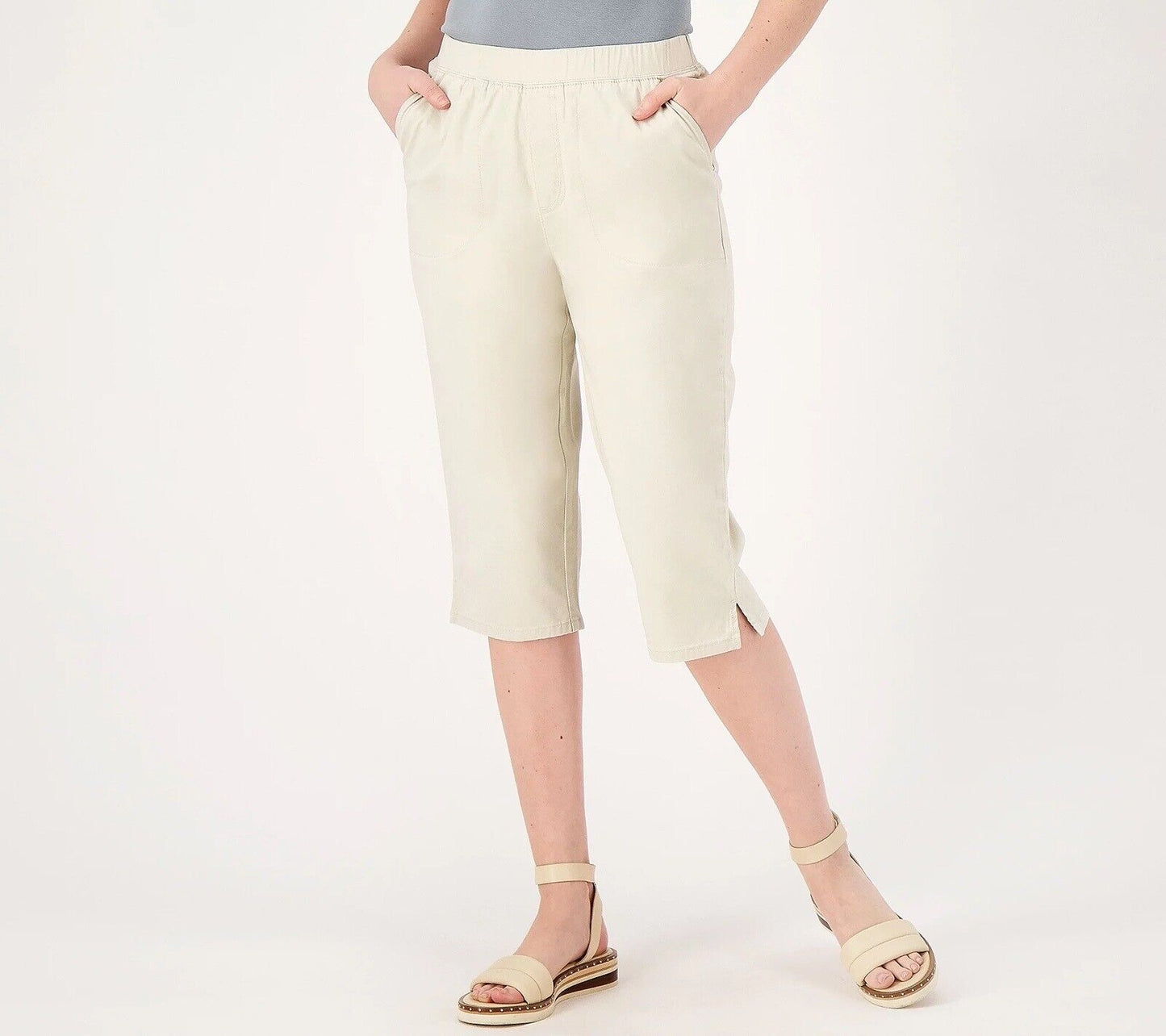 Denim & Co. EasyWear Twill Relaxed Pull On Skimmer (Light Khaki, 4X) A575304