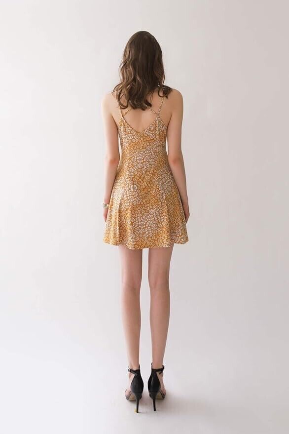 Modern&Unique Women's Summer Beach Comfortable Spaghetti Dress ( Mustard - S )