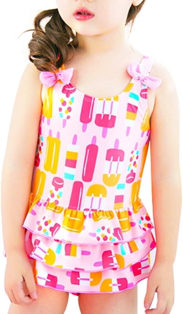 Toddler Baby Girls One Piece Ice Cream Pink Cute Swimsuit ( Size : 130 )