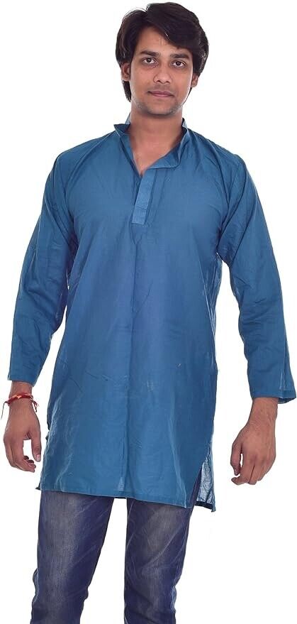 Lakkar Haveli Men's Indian Shirt 100% Cotton Casual Plus Size (Dark Teal - 7XL)