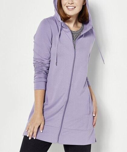 zuda Z-Knit Zip Front Hooded Tunic Lilac size S NEW A459195