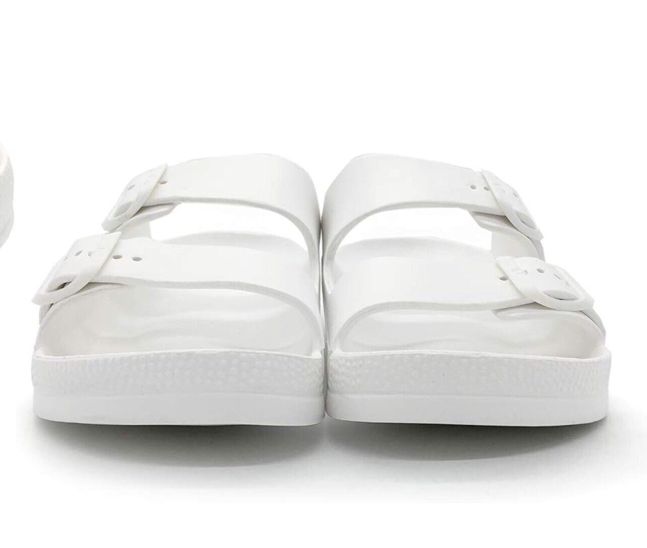 FUNKYMONKEY Women's Comfort Slides Double Buckle, White/Sandals/Women, Size 9