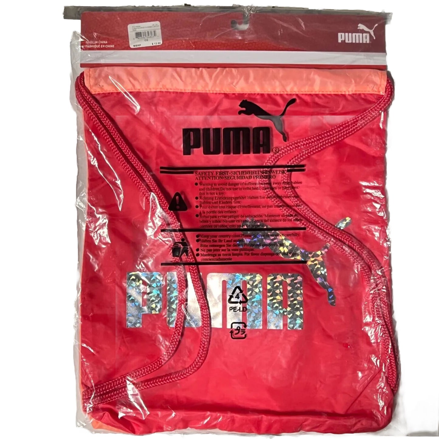 PUMA Carry Sack with Pocket, Drawstring Backpack, School, Soccer Tote, Sport Bag
