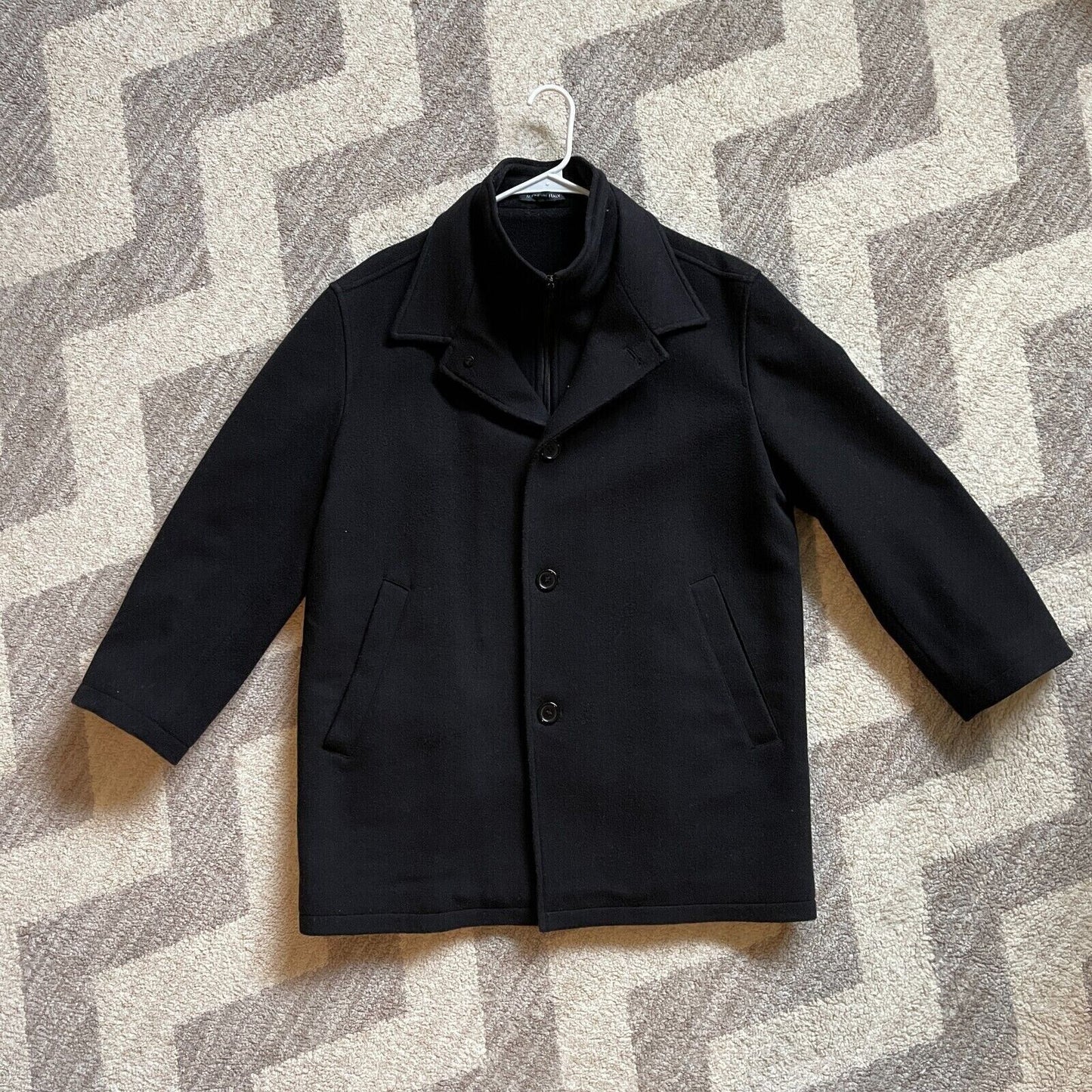 Men Woolen Coat, Large-Black