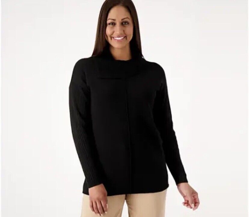 Joan Rivers Asymmetrical Turtleneck Sweater Black, Small) A515238