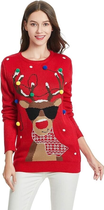 *daisysboutique* Women's Christmas Reindeer Rudolph Girl Sweater Holiday ( XXL )