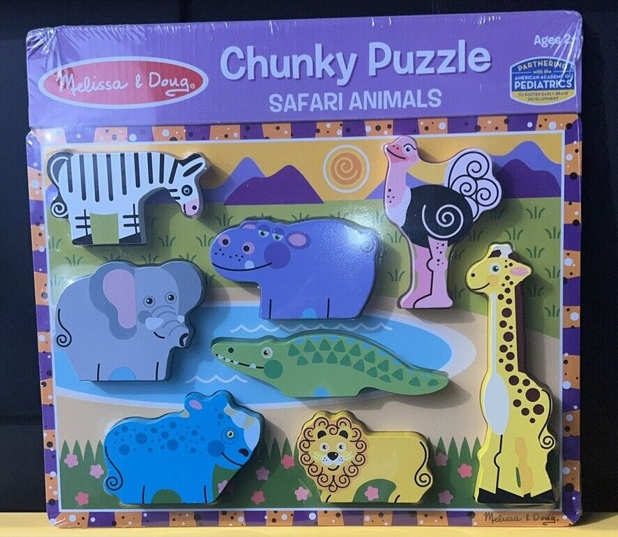 Melissa & Doug 8 Piece Safari Wooden Chunky Puzzle ~ New
