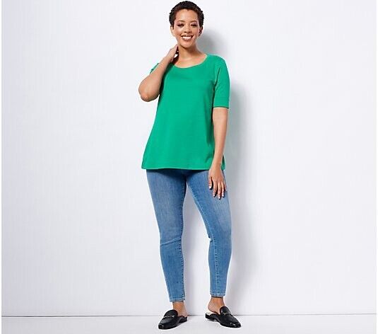 Isaac Mizrahi Live! Essentials Cotton Scoop Neck Top (Green, XXS) A496214