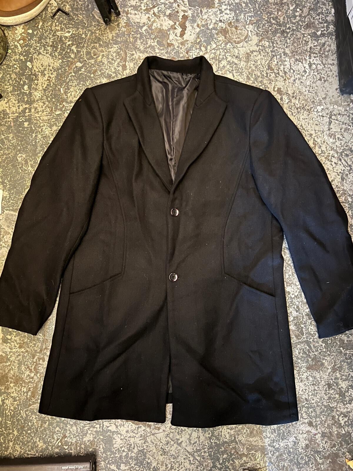 Men Woolen Coat, Large-Black