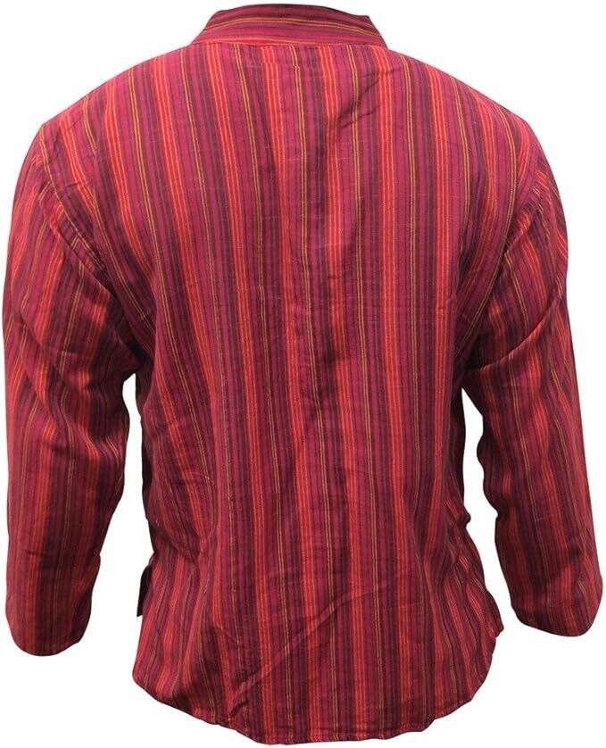 Shopoholic Fashion Mens Striped Grandad Shirt (XL,Maroon)