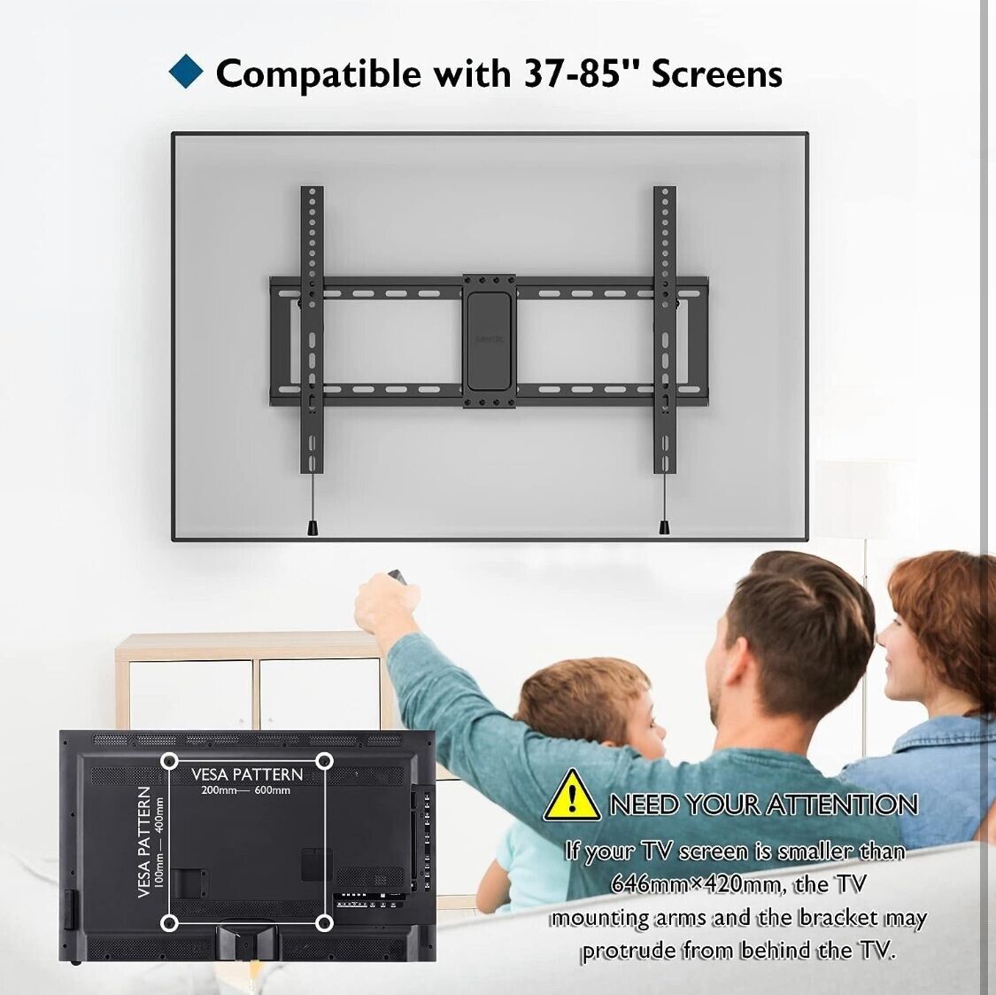 Bontec Model 118mb, Low Profile TV Wall Bracket with Max. VESA 600x400mm