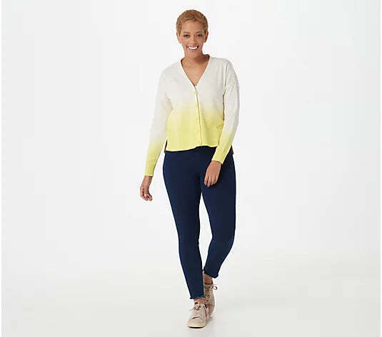 Candace Cameron Women’s Bure Dip-Dyed V-Neck Button-Front Cardigan- Zesty Lemo