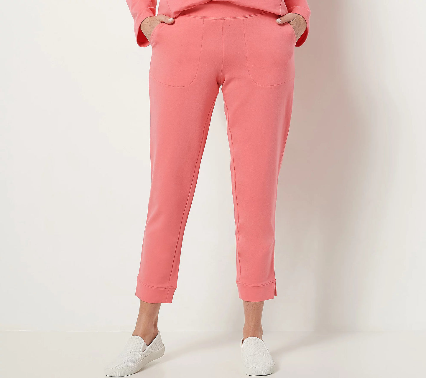 Sport Savvy Women's Tall French Terry Straight Leg Ankle Pant Coral