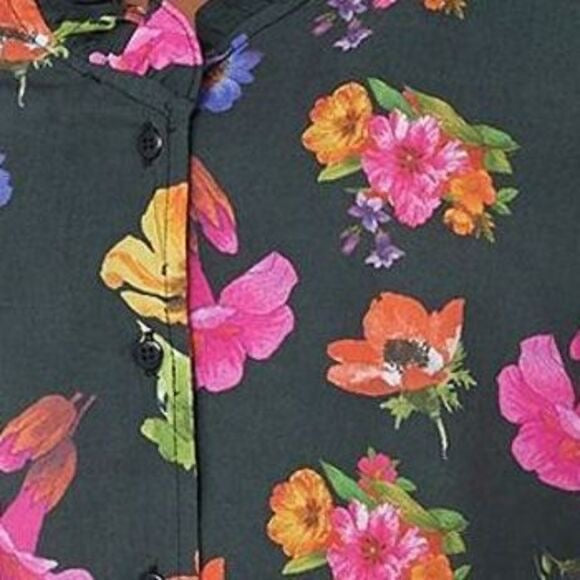 Tolani Collection Button-Front Top Ruffle BLACK FLORAL NEW A389947