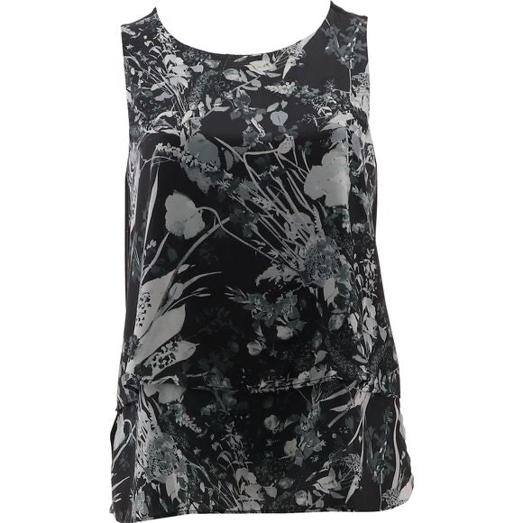 DG2 Diane Gilman Charmeuse Layered Tank Black Floral/SIZE(M)