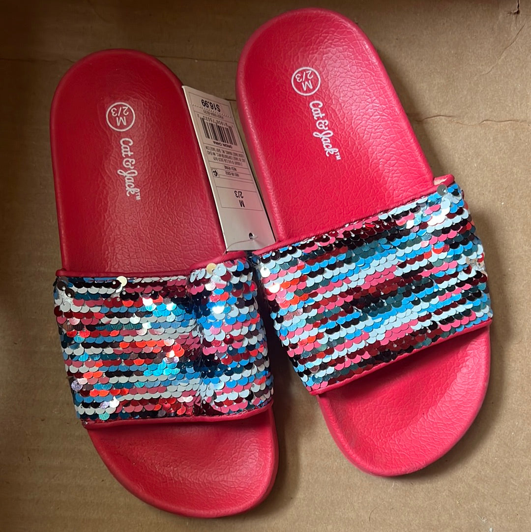 Cat & Jack Red Big Girl's Slip On Sandals Size 2-3 Medium
