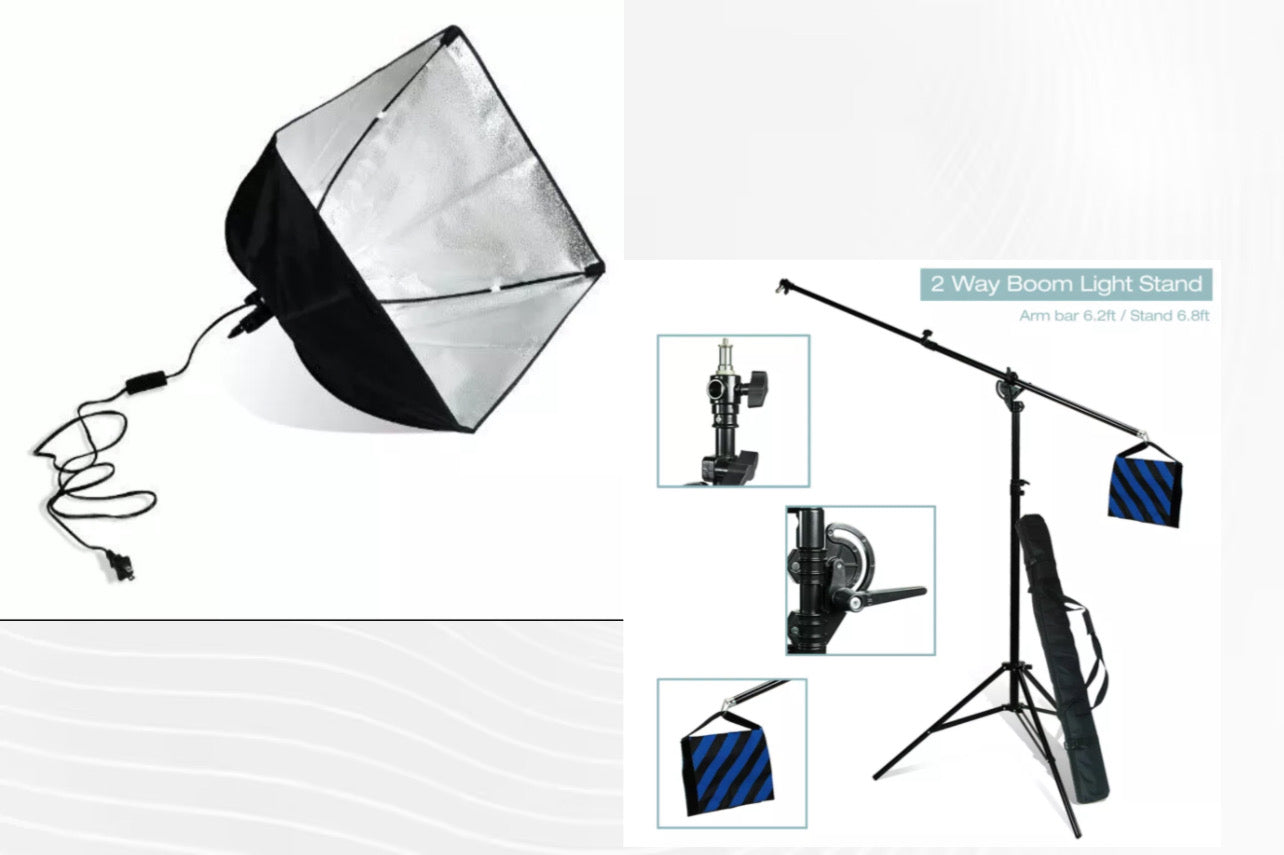 16 x 16 inch Softbox with Socket and Cable With Heavy Duty 2-way Use Boom Stand: Sand Bag and Carry Bag