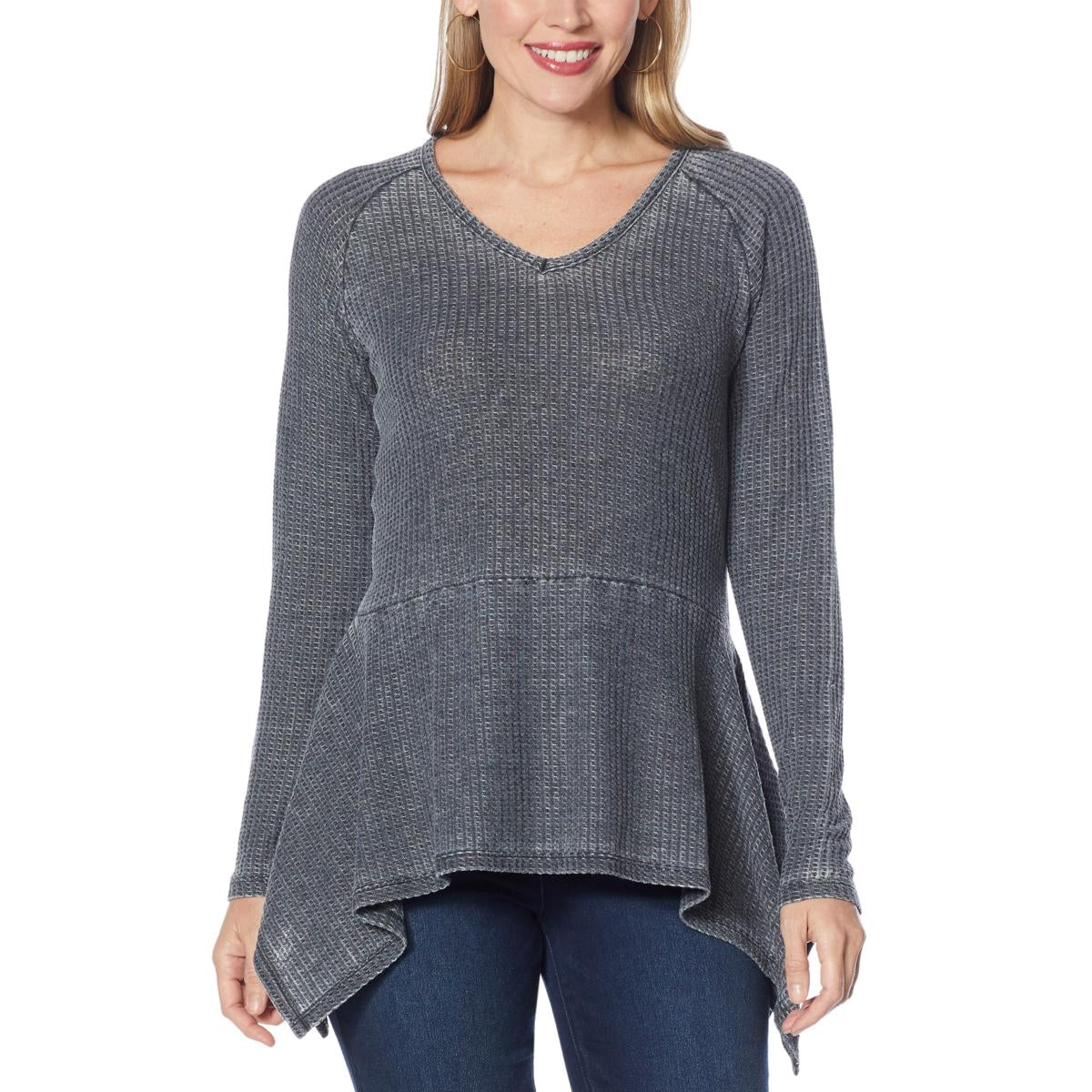 DG2 Diane Gilman Burnout Waffle Knit Sharkbite Top Women's 765297 Women’s