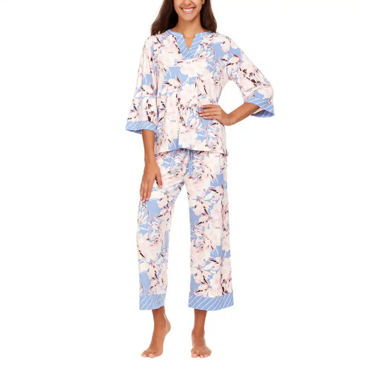 Flora Nikrooz, 2 Pc 3/4 Sleeve + Crop Pant PJ Set XS