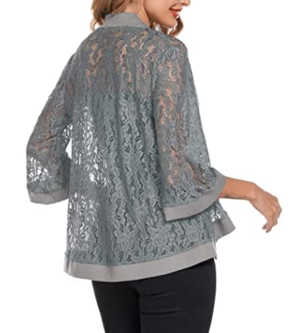 Dealwell Women's Lightweight Lace Cardigan 3 4 Sleeve Summer Jacket,Grey,M