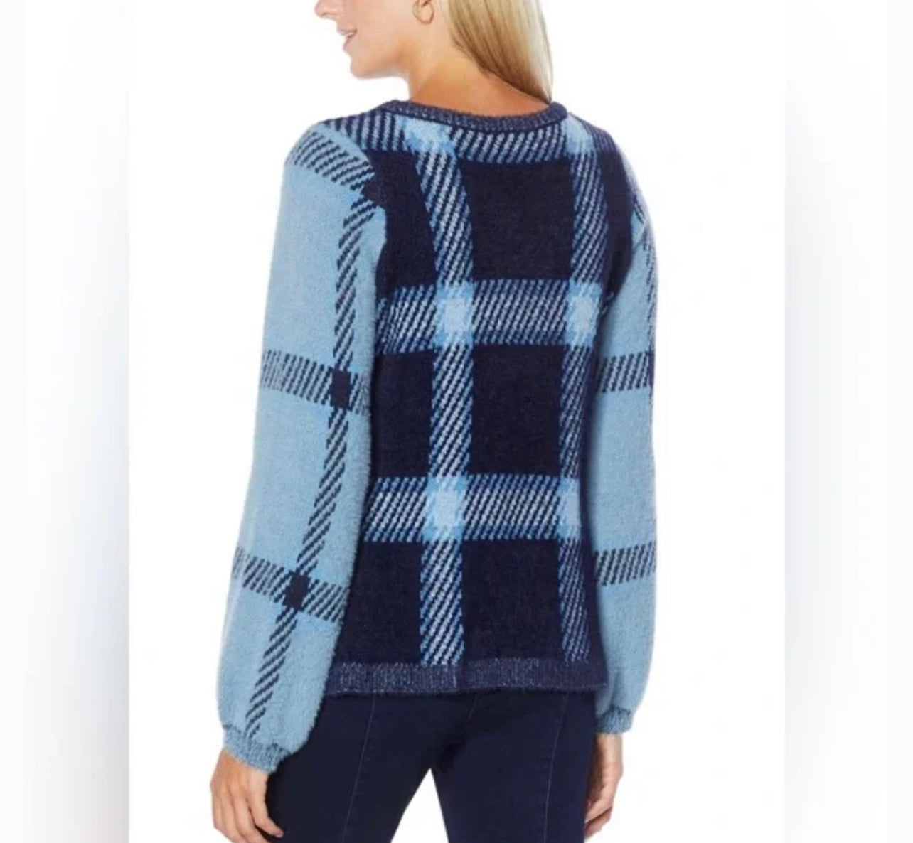 DG2 by Diane Gilman Combo Plaid Lantern-Sleeve Jacquard Sweater Women's