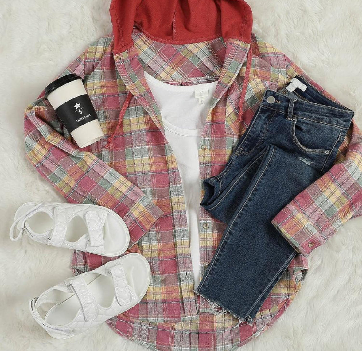SySea Womens Long Sleeve Plaid Hoodie Jacket Button Size M