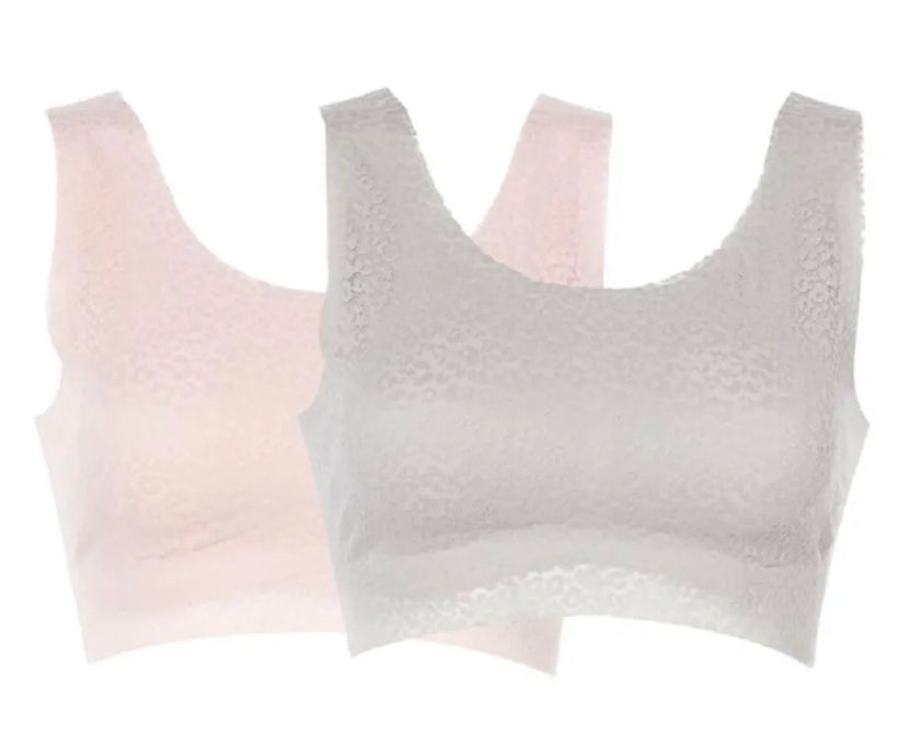 Rhonda Shear 2Pc Animal Print Mesh Leisure Bra- Pink&Grey Size S