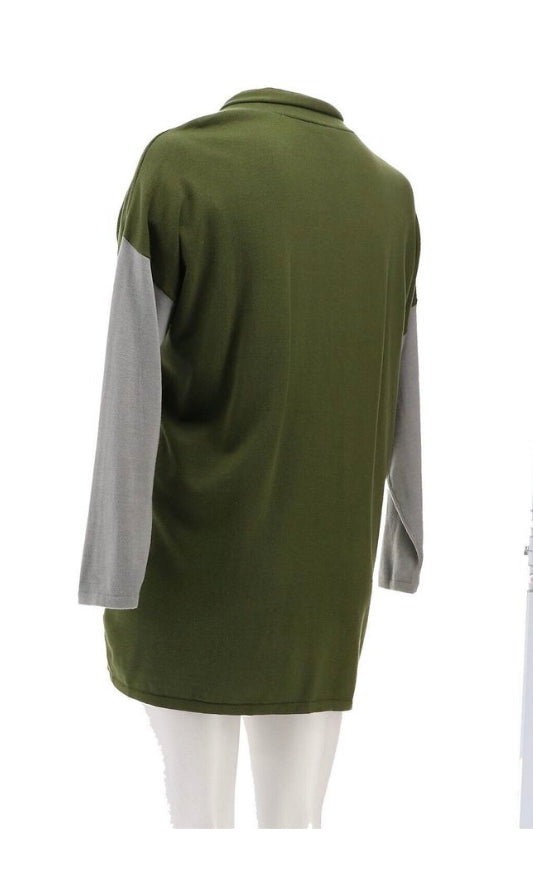 WE Living in Yellow Colorblocked Women’s Knit Cardigan Size S- Forest/Grey