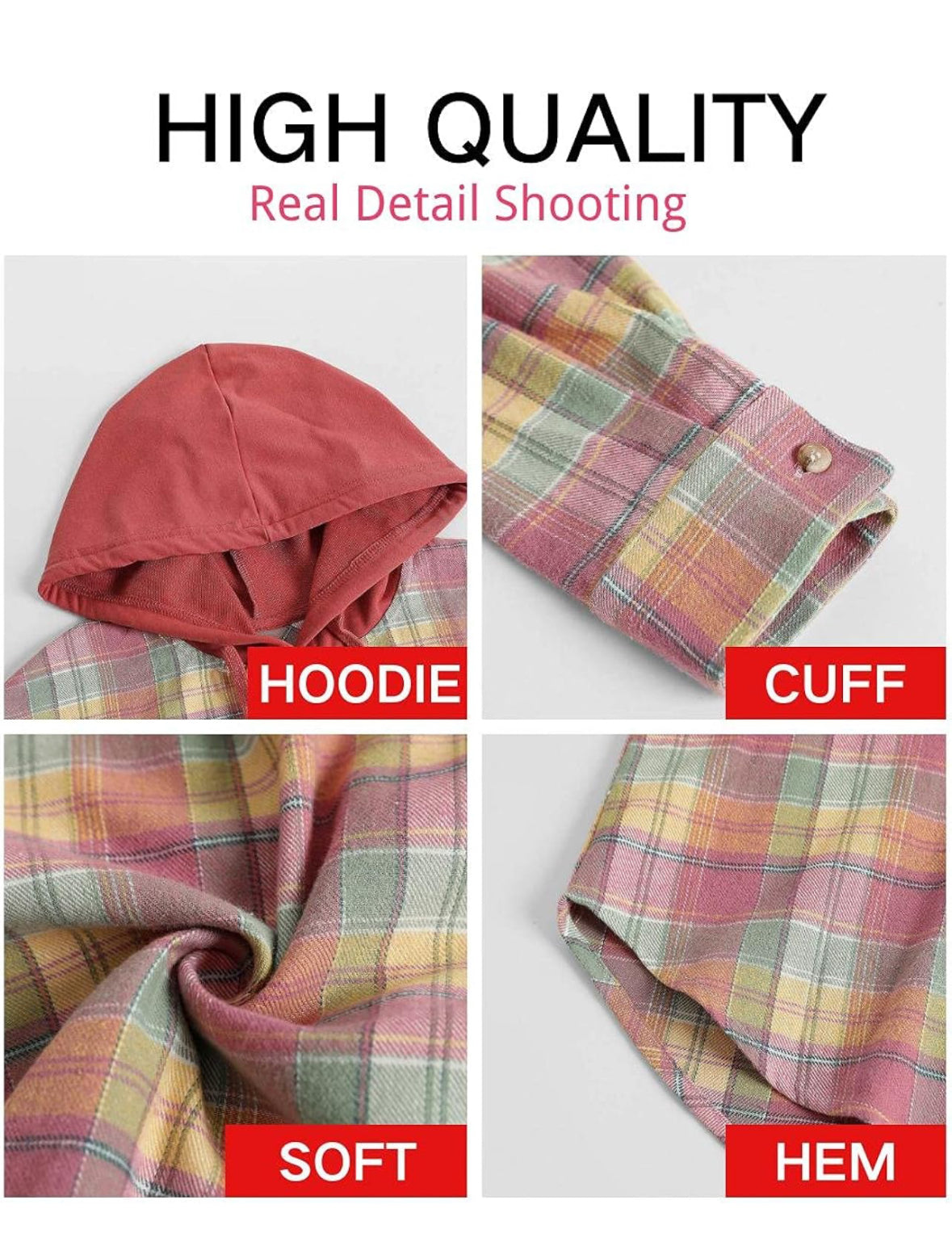 SySea Womens Long Sleeve Plaid Hoodie Jacket Button Size M