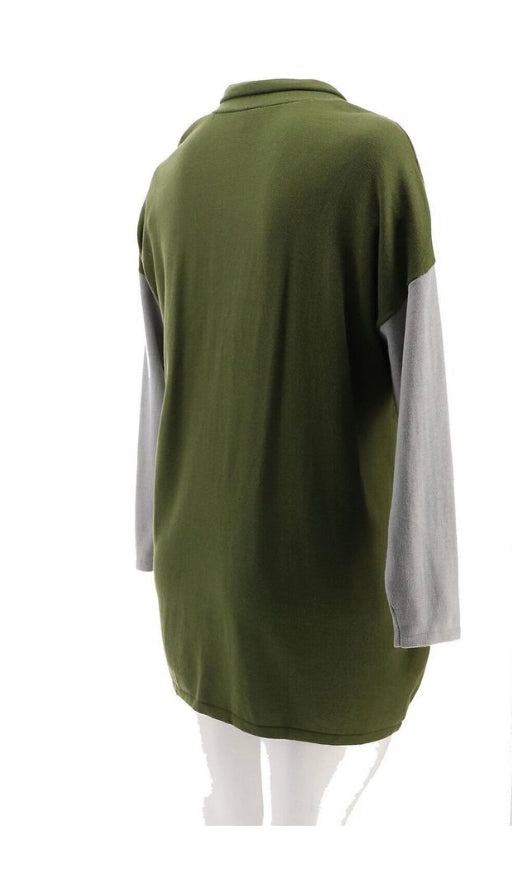 WE Living in Yellow Colorblocked Women’s Knit Cardigan Size S- Forest/Grey