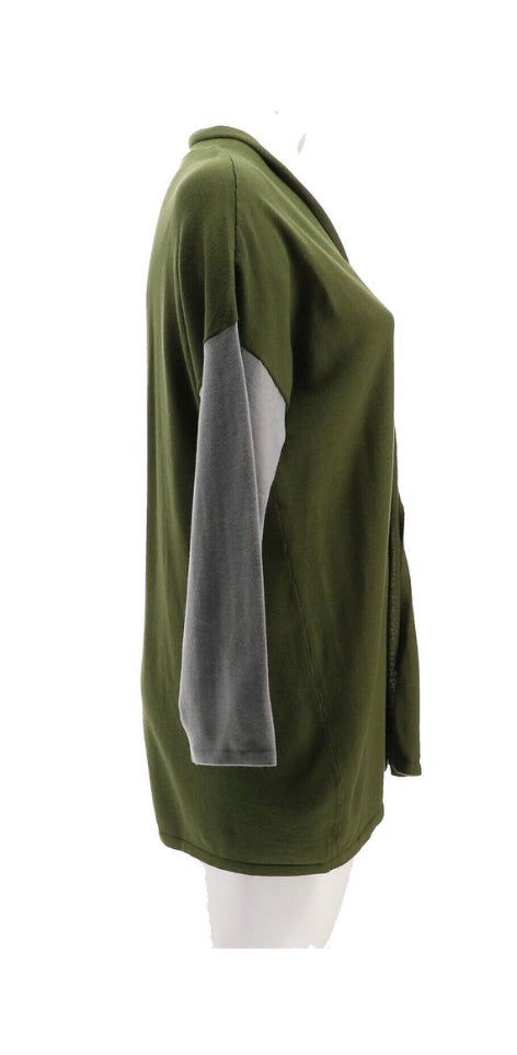 WE Living in Yellow Colorblocked Women’s Knit Cardigan Size S- Forest/Grey