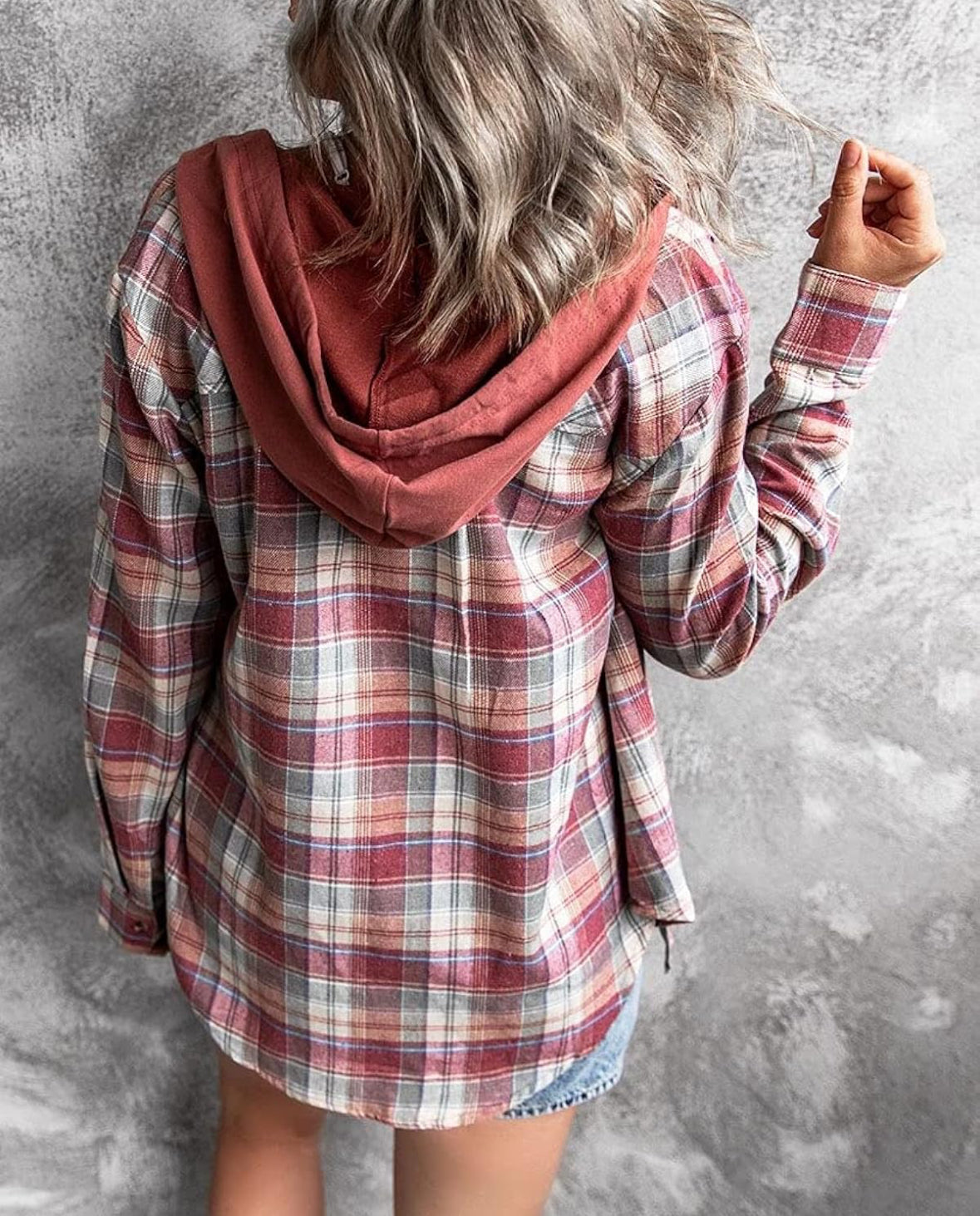 SySea Womens Long Sleeve Plaid Hoodie Jacket Button Size M
