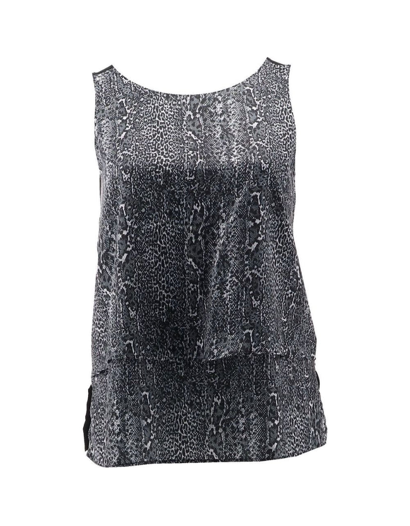 DG2 Diane Gilman Charmeuse Layered Tank- Black Snake