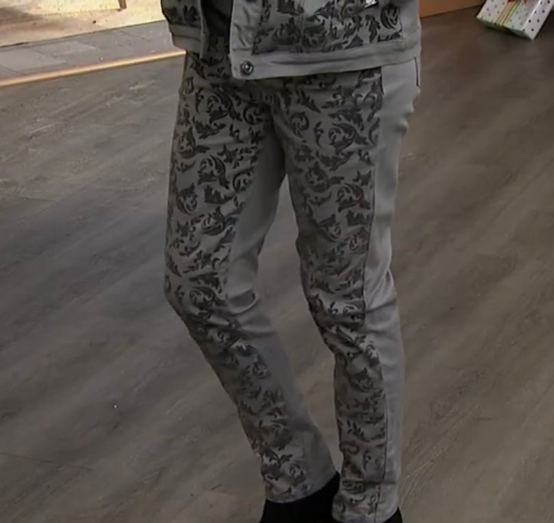 DG2 by Diane Gilman Classic Stretch Front Flocked Skinny Jean- Grey Floral Petite 2