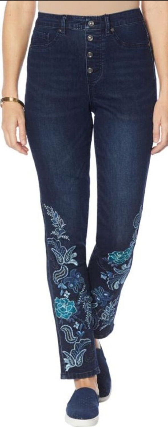 DG2 Diane Gilman Pull-On Floral Appliqué Skinny Jean