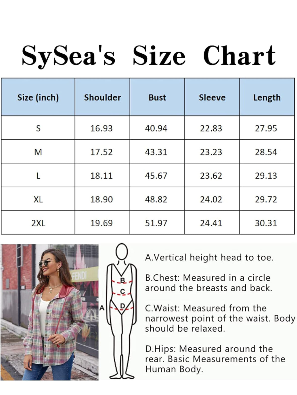 SySea Womens Long Sleeve Plaid Hoodie Jacket Button Size M